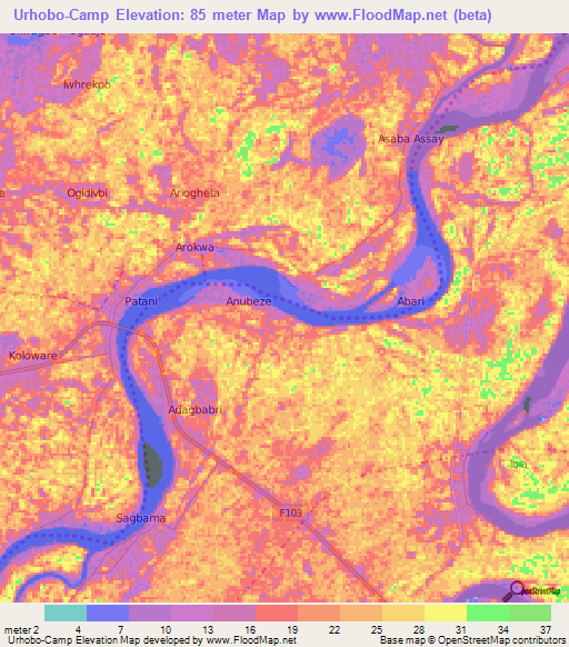 Urhobo-Camp,Nigeria Elevation Map