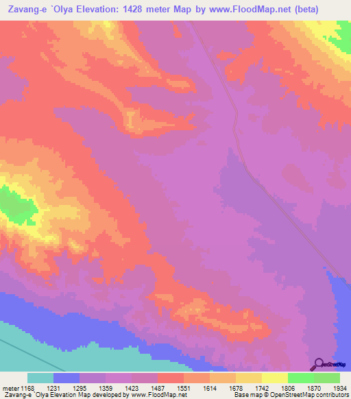 Zavang-e `Olya,Iran Elevation Map