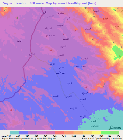 Sayfar,Yemen Elevation Map