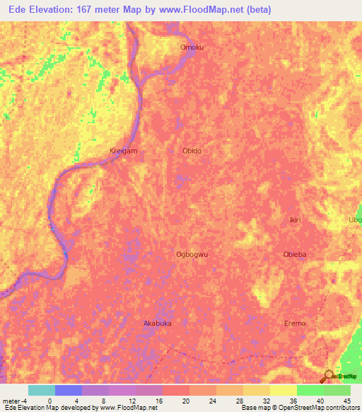 Ede,Nigeria Elevation Map