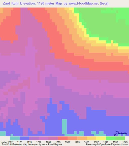 Zard Kuhi,Iran Elevation Map