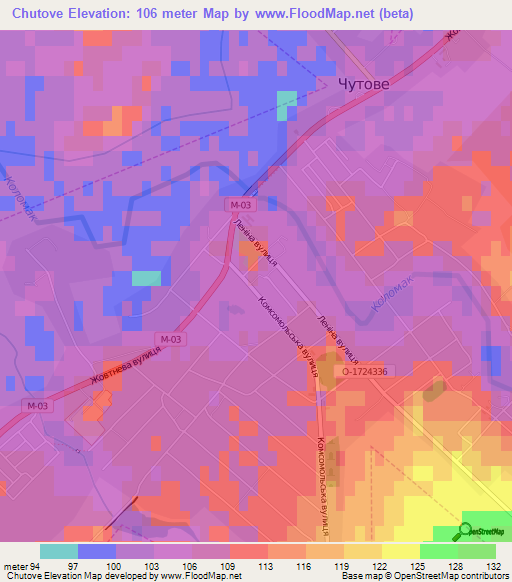 Chutove,Ukraine Elevation Map