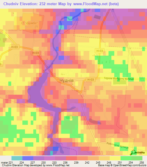 Chudniv,Ukraine Elevation Map