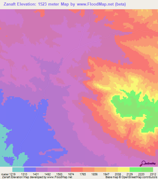 Zanaft,Iran Elevation Map