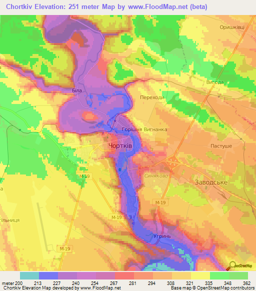 Chortkiv,Ukraine Elevation Map