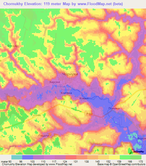 Chornukhy,Ukraine Elevation Map