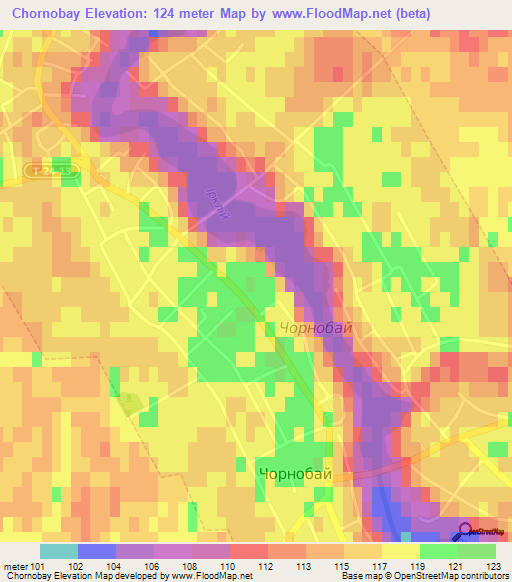 Chornobay,Ukraine Elevation Map