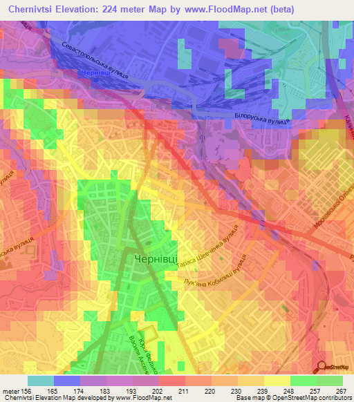 Chernivtsi,Ukraine Elevation Map