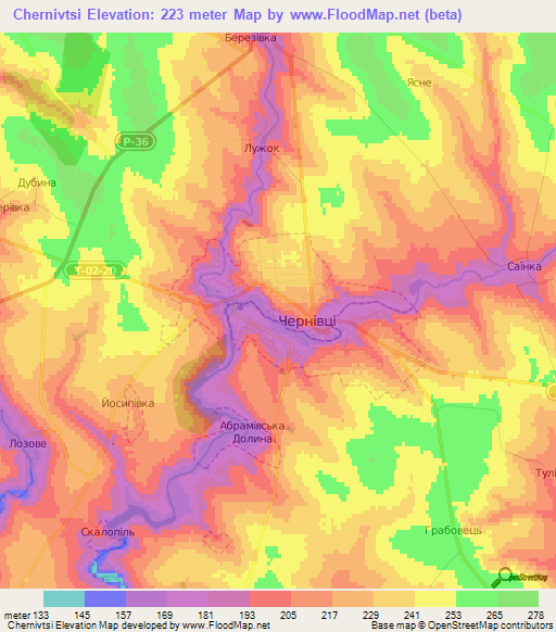 Chernivtsi,Ukraine Elevation Map