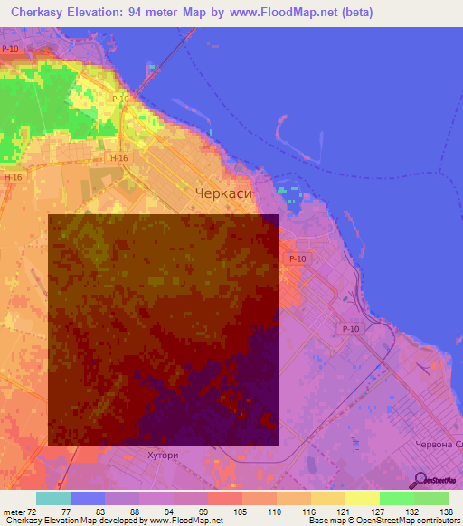 Cherkasy,Ukraine Elevation Map