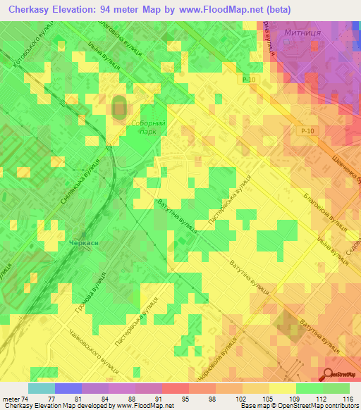 Cherkasy,Ukraine Elevation Map