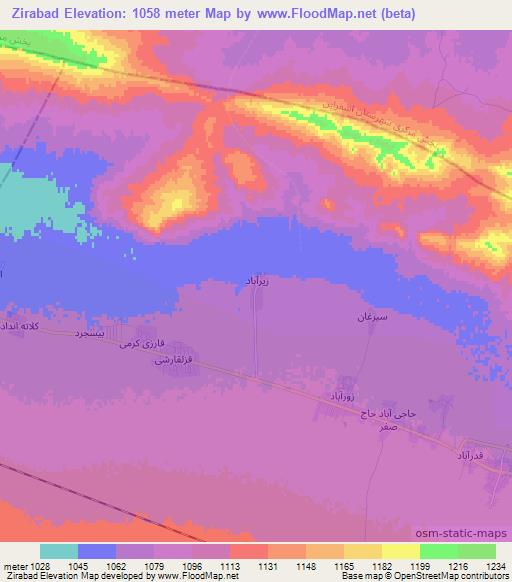 Zirabad,Iran Elevation Map