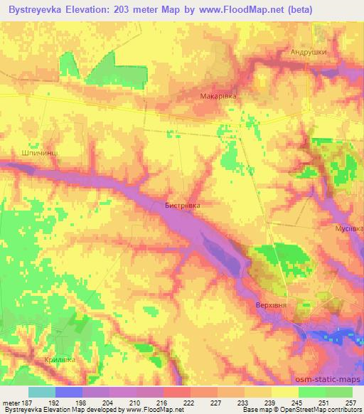 Bystreyevka,Ukraine Elevation Map