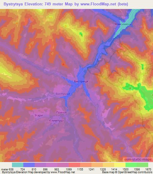 Bystrytsya,Ukraine Elevation Map