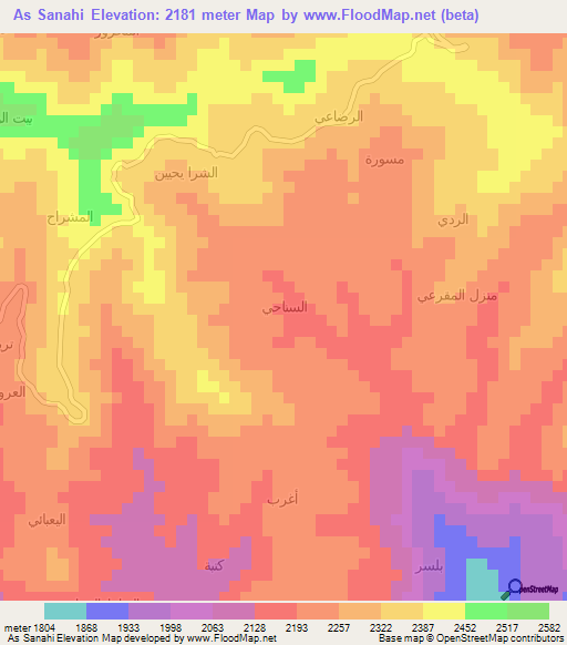 As Sanahi,Yemen Elevation Map
