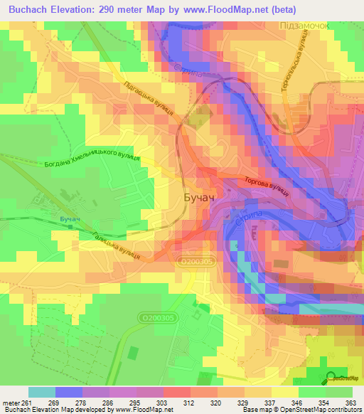 Buchach,Ukraine Elevation Map