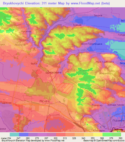 Bryukhovychi,Ukraine Elevation Map