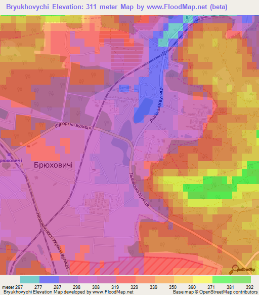 Bryukhovychi,Ukraine Elevation Map