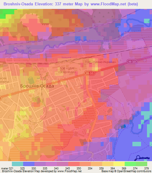 Broshniv-Osada,Ukraine Elevation Map