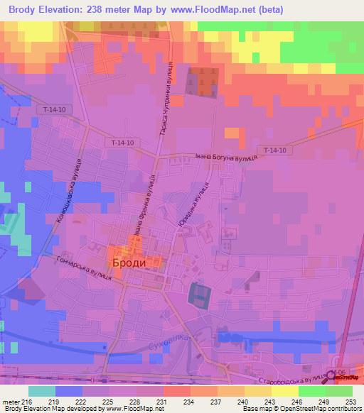 Brody,Ukraine Elevation Map
