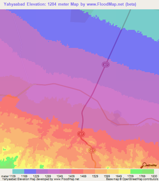 Yahyaabad,Iran Elevation Map