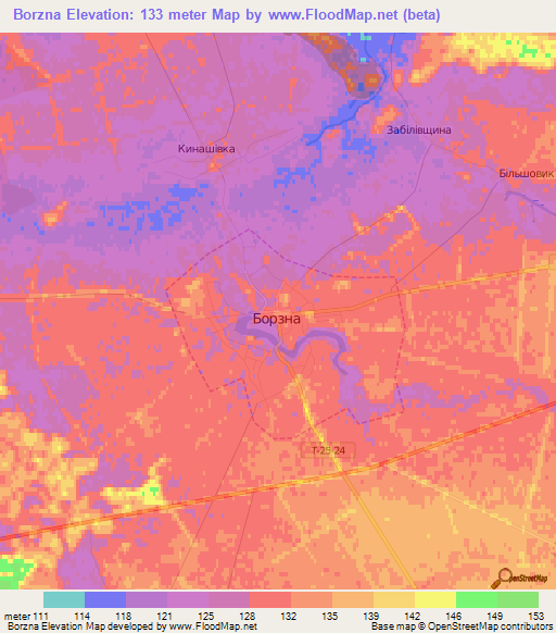 Borzna,Ukraine Elevation Map