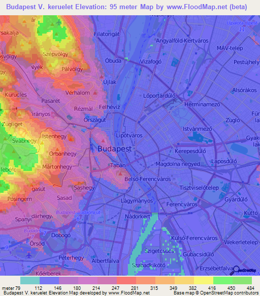 Budapest V. keruelet,Hungary Elevation Map
