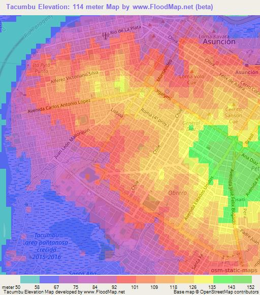 Tacumbu,Paraguay Elevation Map