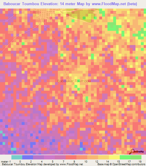Baboucar Toumbou,Senegal Elevation Map