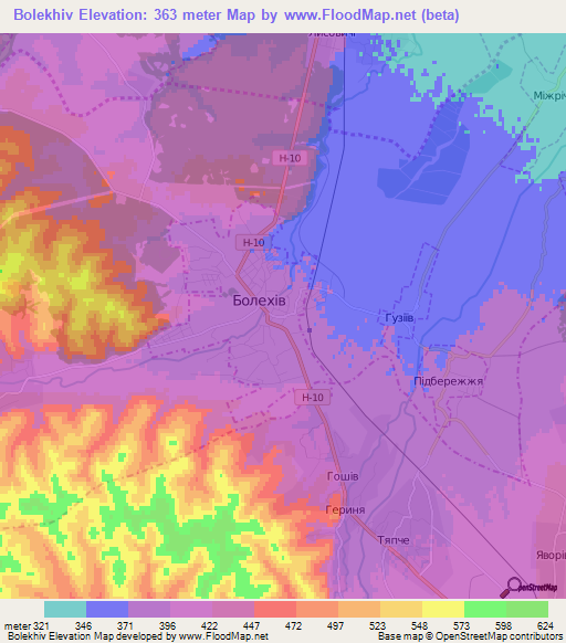 Bolekhiv,Ukraine Elevation Map