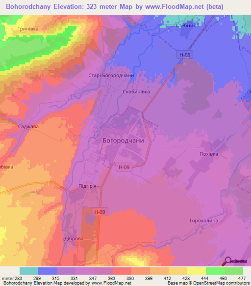 Bohorodchany,Ukraine Elevation Map