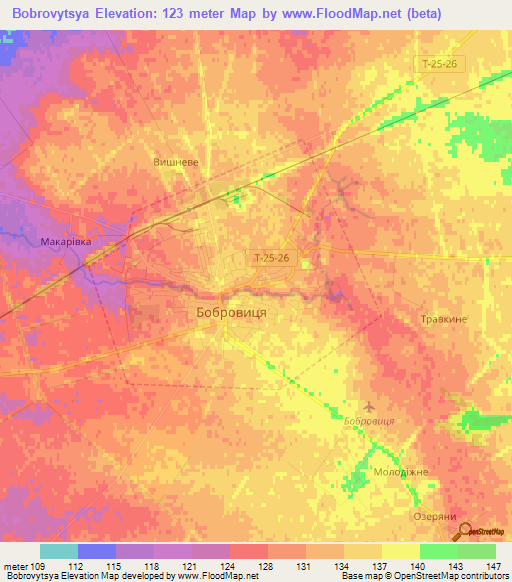 Bobrovytsya,Ukraine Elevation Map