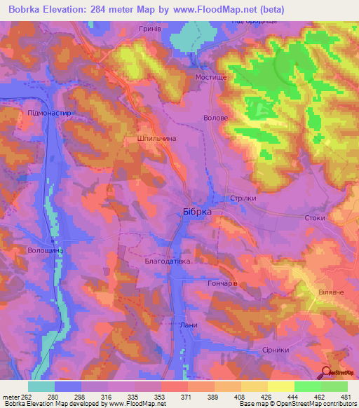 Bobrka,Ukraine Elevation Map