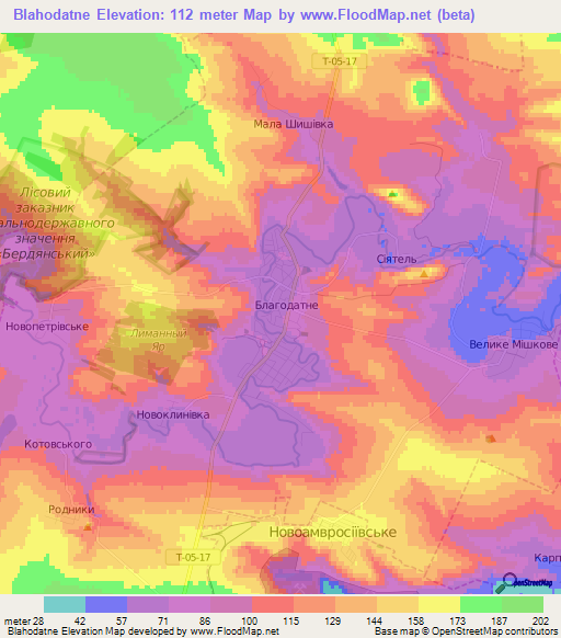 Blahodatne,Ukraine Elevation Map