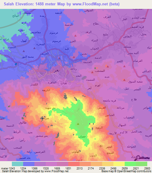 Salah,Yemen Elevation Map
