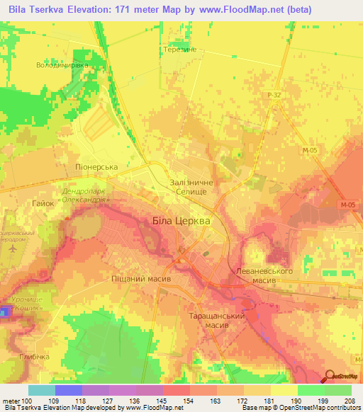 Bila Tserkva,Ukraine Elevation Map