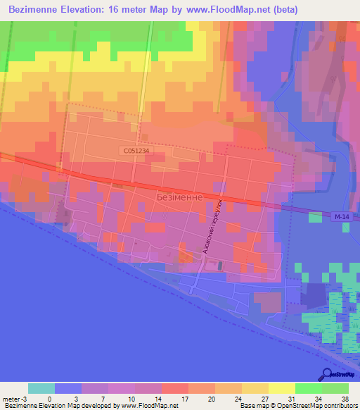 Bezimenne,Ukraine Elevation Map