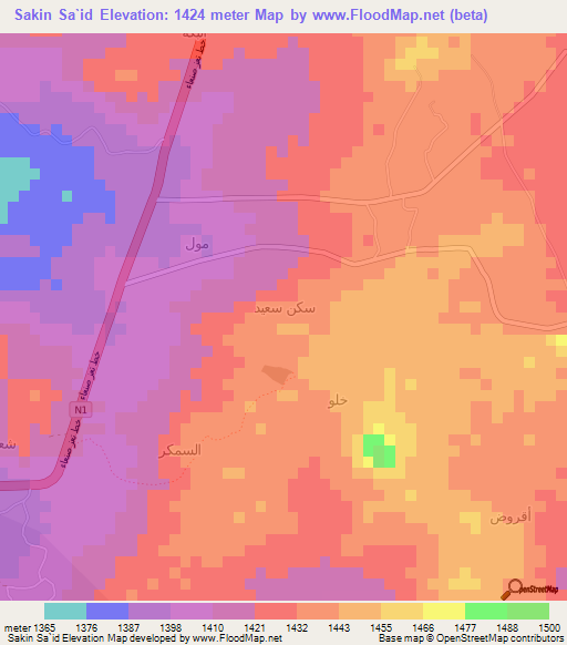 Sakin Sa`id,Yemen Elevation Map