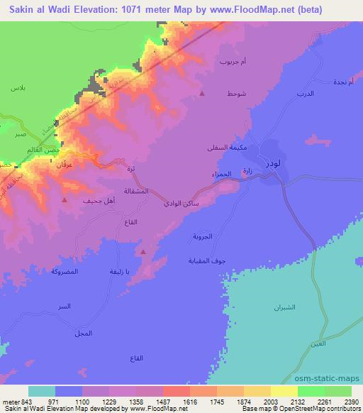 Sakin al Wadi,Yemen Elevation Map