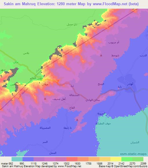 Sakin am Mahruq,Yemen Elevation Map