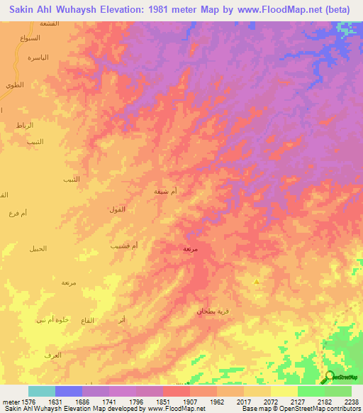 Sakin Ahl Wuhaysh,Yemen Elevation Map