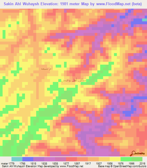 Sakin Ahl Wuhaysh,Yemen Elevation Map