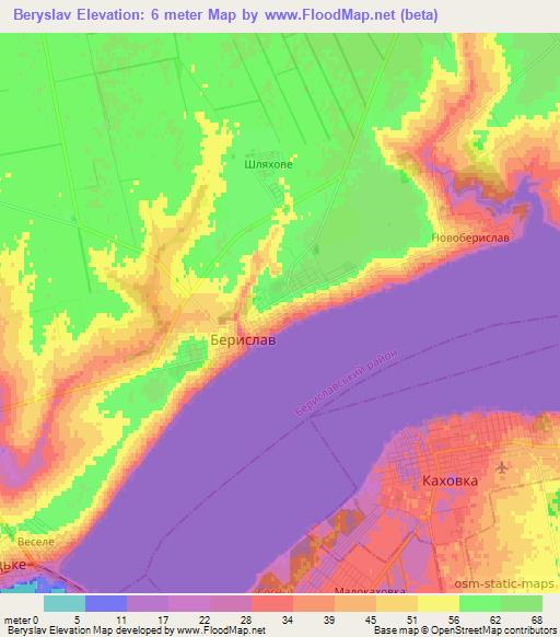 Beryslav,Ukraine Elevation Map