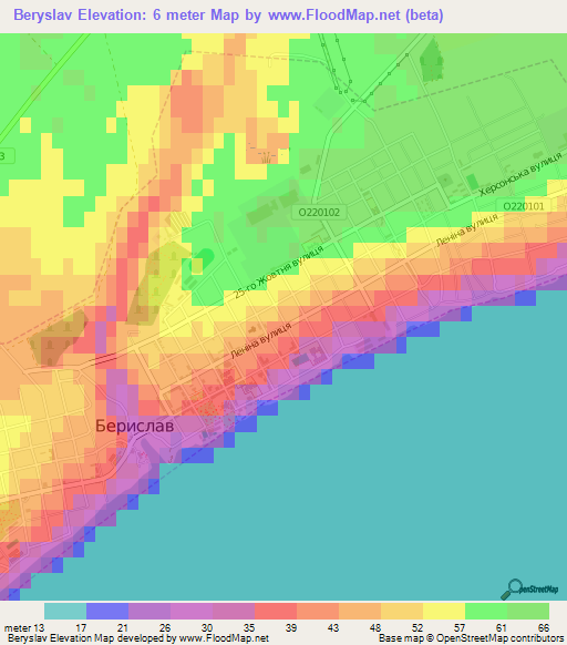 Beryslav,Ukraine Elevation Map