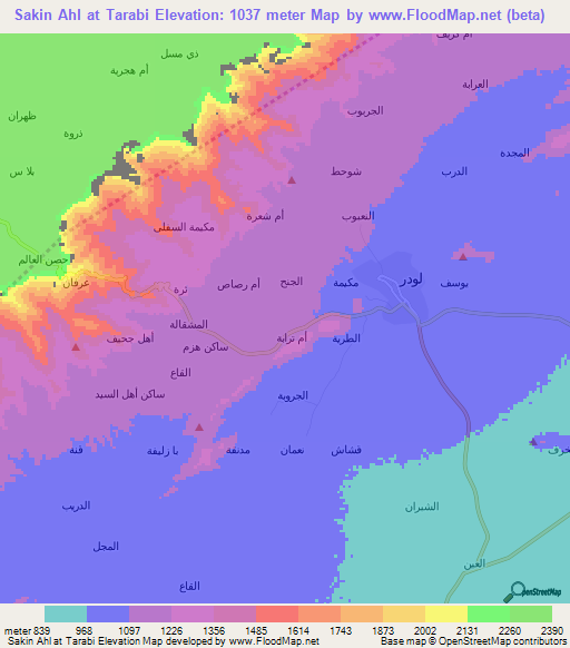Sakin Ahl at Tarabi,Yemen Elevation Map