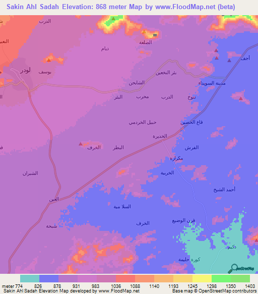 Sakin Ahl Sadah,Yemen Elevation Map