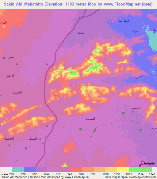 Sakin Ahl Mahathith,Yemen Elevation Map