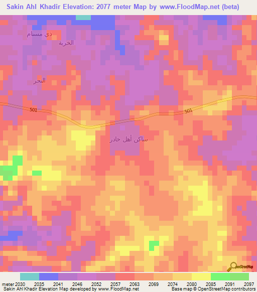 Sakin Ahl Khadir,Yemen Elevation Map