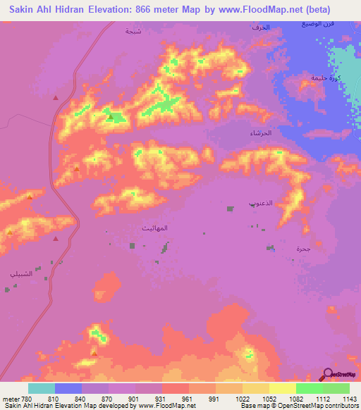 Sakin Ahl Hidran,Yemen Elevation Map