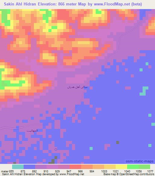 Sakin Ahl Hidran,Yemen Elevation Map